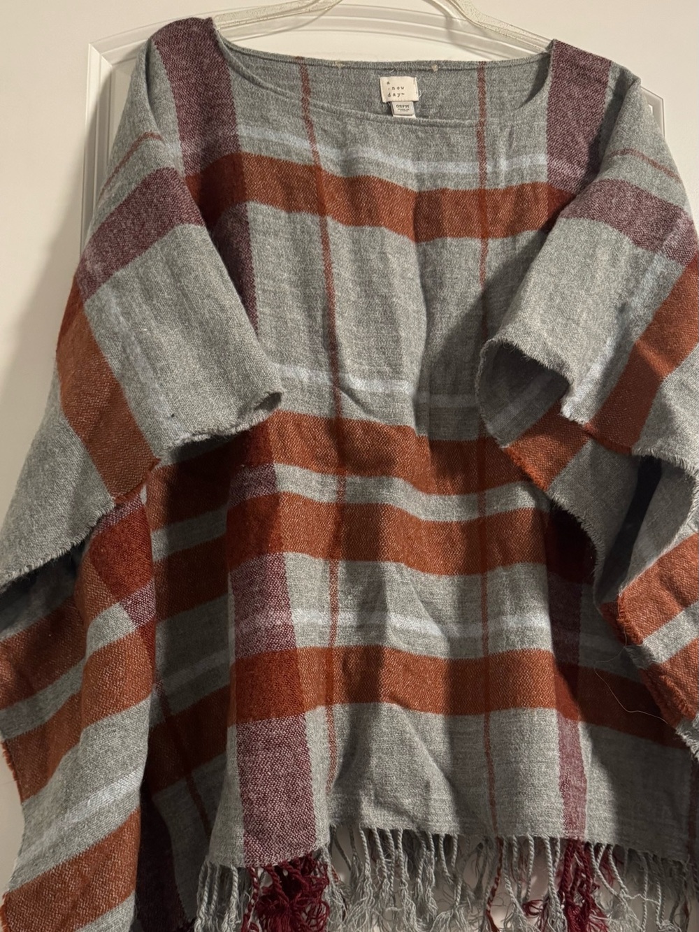 Cozy Grey & Rust Plaid Poncho -FALL VIBES-Style